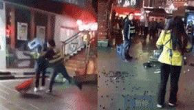 残暴!城管抡凳砸女商贩头部 两人互殴无人制止