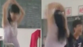 实拍中学女老师讲台上大跳热舞 搭档的男生都羞羞了