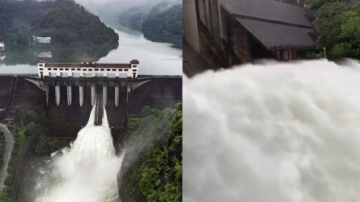 “黑格比”侵袭浙江 实拍水库防洪：白浪飞溅 巨大水流奔涌滔天