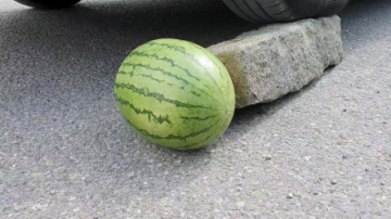 牛人把大西瓜放到车轮下面，实在是太减压了，好过瘾啊