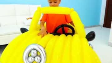 萌娃小可爱们的玩具车可真是有趣呢！—萌娃：这可是宝宝用气球制作的哟！厉害吧？