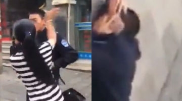 城管遭遇火爆女子 一巴掌下去瞬间倒地