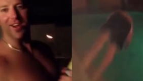 实拍男子作妖胸口放烟花 被烫伤忍不住跳泳池