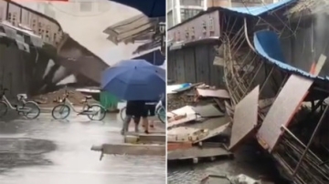 实拍！咸阳突降暴雨致一整排门面房倒塌 现场一片狼藉