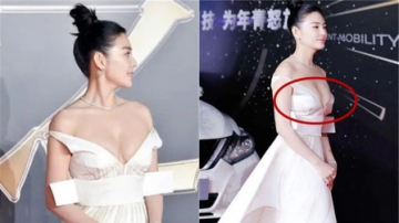 张雨绮红毯上裙子肩带滑落，大秀“两山一壑”，网友：故意的吧！