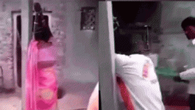 实拍印度男子吊打妻子与情夫 众多村民围观