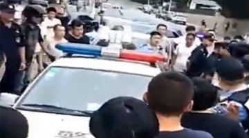 实拍男子开车将小狗拴拖行致死 现场血肉模糊