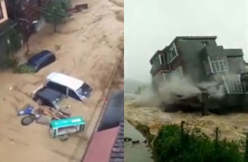 实拍福州泥石流席卷而下 台风致次生灾害频发