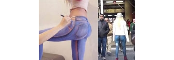 【拍客】女模身上彩绘牛仔裤 逛街无人关注
