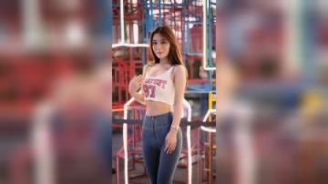 街拍：蓝色牛仔裤穿搭风格，这个背影你给打几分？