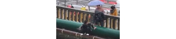 【拍客】雨披哥淡定拉欲跳河小伙上岸