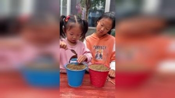 童年趣事：萌娃们在花盆里种棒棒糖和西瓜