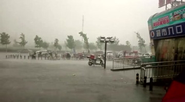 实拍狂风暴雨袭北京 飞雨连成线泛起阵阵水雾