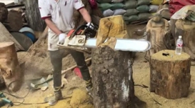 高手果然在民间! 一把油锯 牛人绝活，弥勒佛呈现在面前