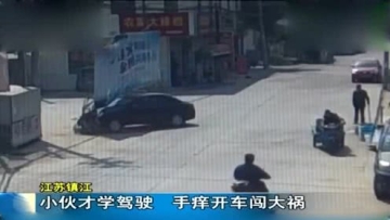 小伙才学驾驶 手痒开车闯大祸