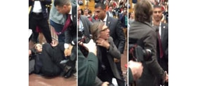 【拍客】实拍记者遭特工锁喉撂倒 特朗普造势场面火爆