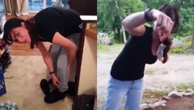 女子在裤子里逮到一只小老鼠 对峙一刻莫名喜感