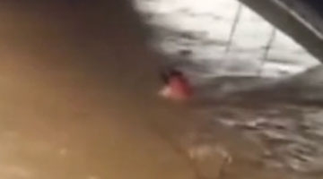 实拍消防员为救人不慎落水 洪水瞬间将其卷走