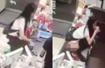 奇葩！监拍台湾女子与店员争执 爬上柜台脱裤小便